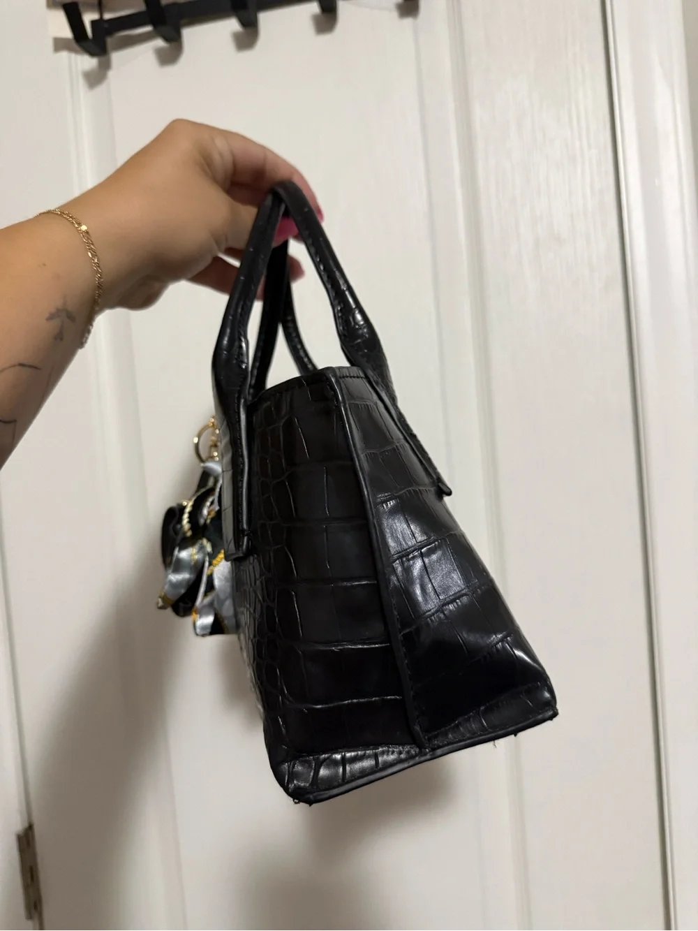 Zara Black Croc-Effect Small Tote